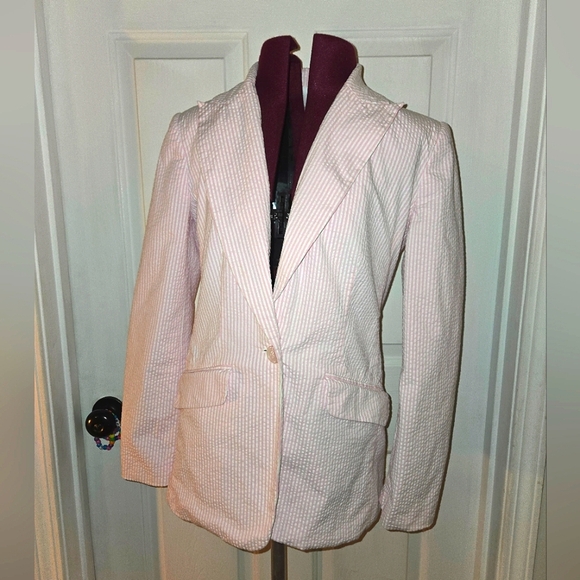 Bloomingdale's Jackets & Blazers - Bloomingdale's Women's Pink Pinestripe Seersucker Blazer Size 6